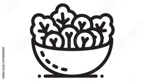Simple line illustration of a fresh bowl of salad, representing healthy eating.