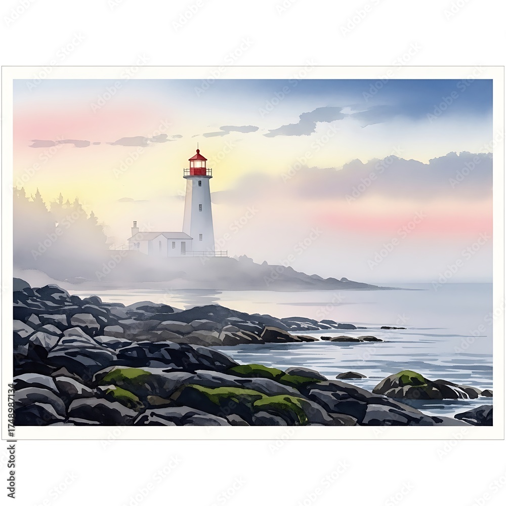 custom made wallpaper toronto digitalCoastal Beacon - A Lighthouse Amidst Rocky Shores at Dawn.