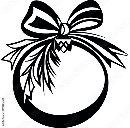 A one-line drawing of a Christmas ball serves as a decoration for the Christmas tree