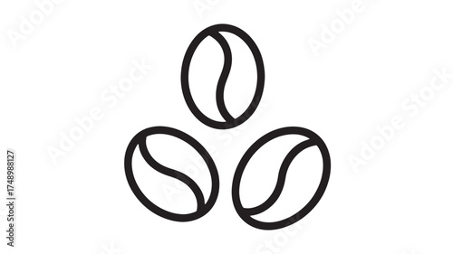 Three simple line art coffee beans arranged in a triangle against a white background