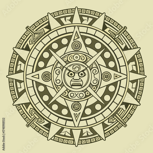 Mayan calendar, deep relief carvings on weathered stone