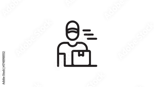 Fast delivery person carrying package, speed lines indicating quick service