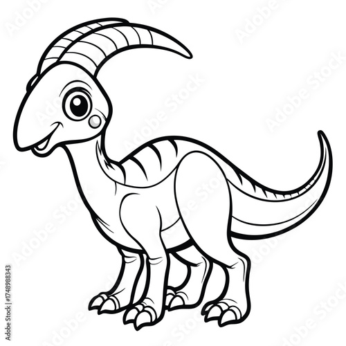 Printable Coloring Page of a Parasaurolophus Dinosaur Calling for Its Friends