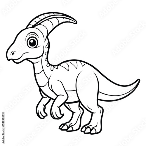 Intricate Parasaurolophus Dinosaur Outline Drawing for Coloring, Number 3