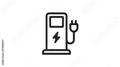 Modern electric vehicle charging station with lightning bolt symbol