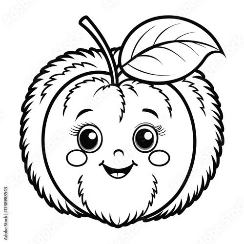 Peach with Fuzzy Skin Drawing - Perfect for Coloring