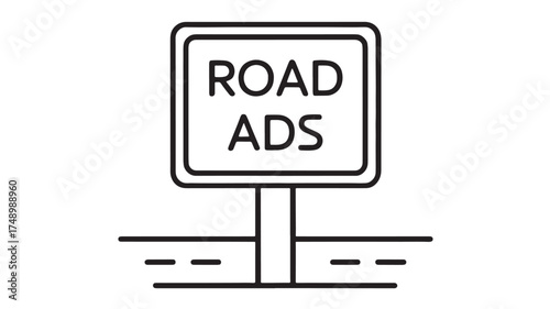 Simple line drawing of a roadside billboard displaying the words "ROAD ADS"