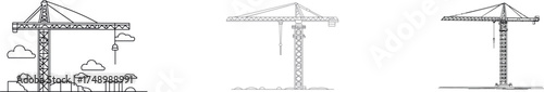 The image of a tower crane is captured using a continuous line that also serves as an outline, characteristic of hand-drawn line art in modern art