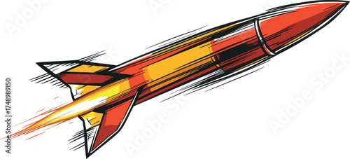 Start Up business project concept represented by a rocket ship in a single line drawing style