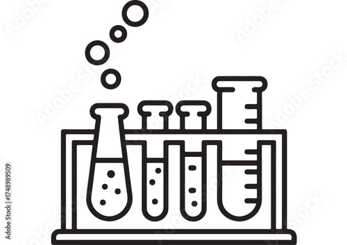 Scientific experiment with bubbling liquids in laboratory test tubes