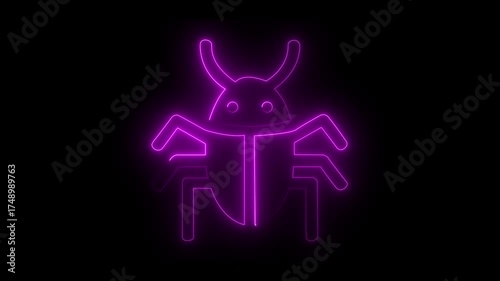 Purple Neon Outline of a Beetle Insect on a 4k vide Black Background 