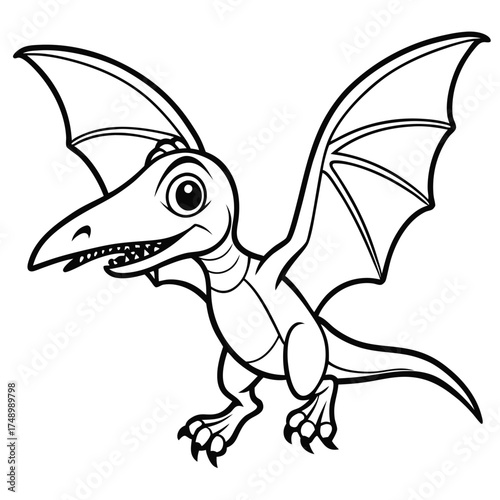 Detailed Coloring Page Featuring a Flying Pterodactyl