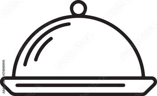 Simple line art icon of a covered food dish on a plate