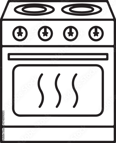 Simple line drawing of a modern kitchen stove with oven and burners