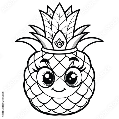 Intricate Coloring Page Featuring a Regal Pineapple with a Leafy Crown
