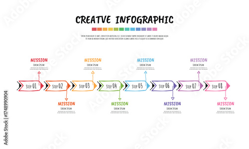 Infographic Hand drawn  design 8 options or steps. Infographics for business concept. Can be used for presentations banner, workflow layout, process diagram, flow chart.