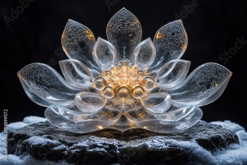 Crystal flower on rock with snow.