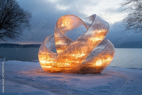 Ice sculpture engulfed in flames.