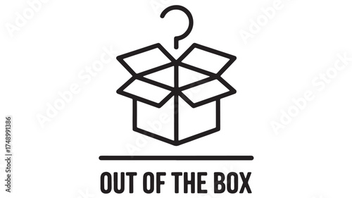 Open cardboard box with question mark hanger symbolizing creative thinking and originality.