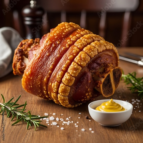 Wallpaper Mural Crispy Pork Knuckle with Mustard - A Traditional German Dish. Torontodigital.ca