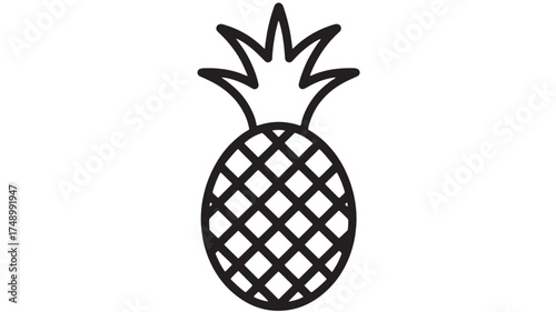 Simple line art illustration of a fresh pineapple with spiky crown on white background