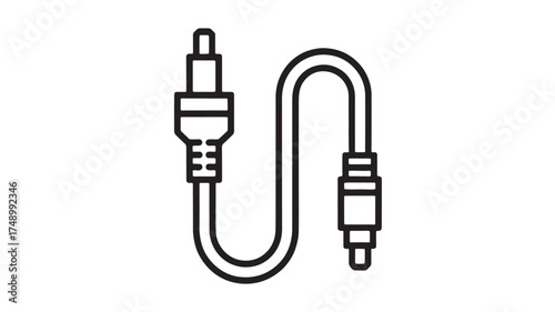 Simple line drawing of a flexible audio cable connecting two jacks