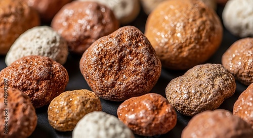 Close-up of a pile of iron ore pellets.