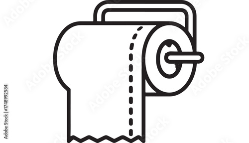 Clean bathroom essential, toilet paper roll on holder, simple line art illustration