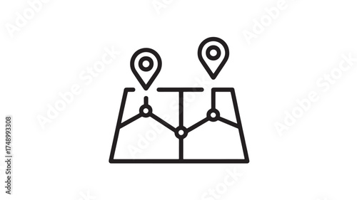 Two map pins marking locations on a stylized route, symbolizing travel and navigation.
