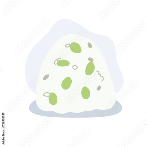 japanese onigiri rice ball with edamame beans