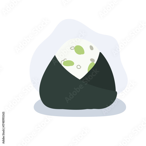 japanese rice ball onigiri wrapped in seaweed with soybeans