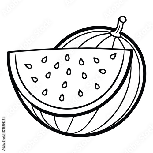 Printable Watermelon Coloring Page with Intricate Seed Detail