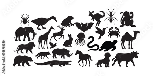 set black silhouettes of animal wild vector