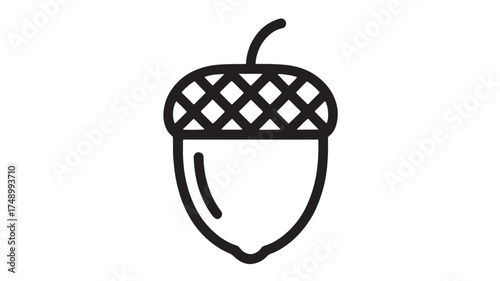 Simple, clean line art illustration of a single acorn on a white background.