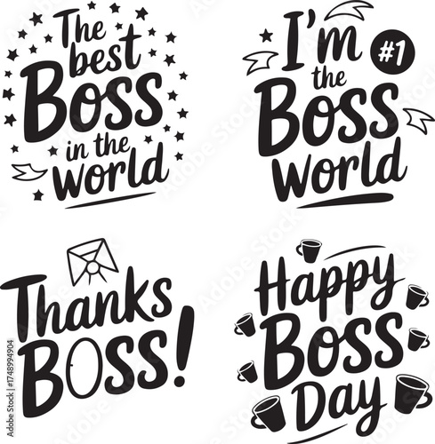 Calligraphy designs showcasing phrases about being a boss and gratitude