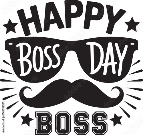 A festive illustration depicting sunglasses and a mustache for boss day