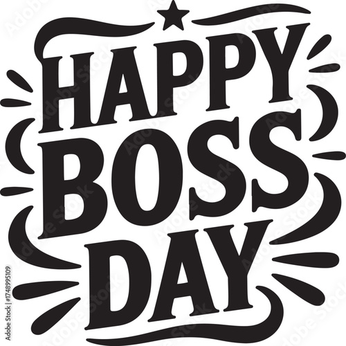 Happy boss day typography design with decorative swirls and star