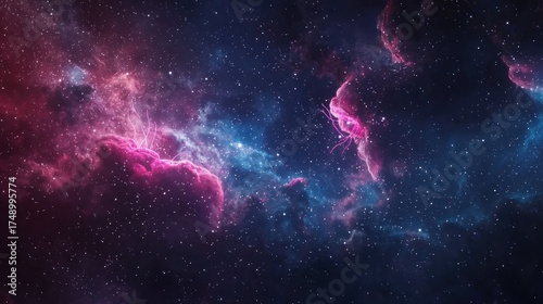 Fototapeta Naklejka Na Ścianę i Meble -  Vibrant Cosmic Nebula with Sparkling Stars and Ethereal Gas Clouds in Deep Space