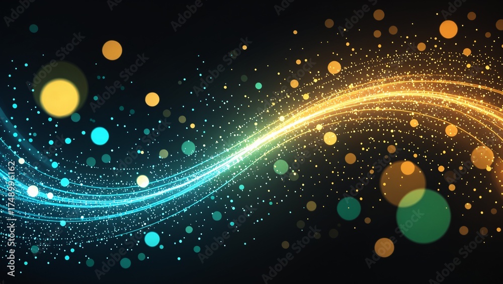 Obraz premium Colorful Light Wave Flow – Abstract Glowing Lines and Bokeh Art.