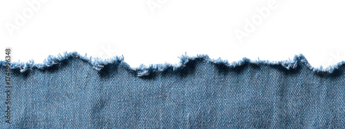 Blue denim fabric with Ripped torn frayed edge isolated on transparent background
