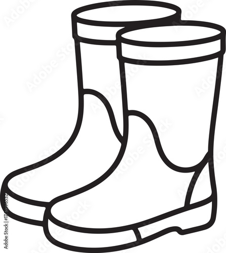 Simple line drawing of a pair of tall rubber rain boots