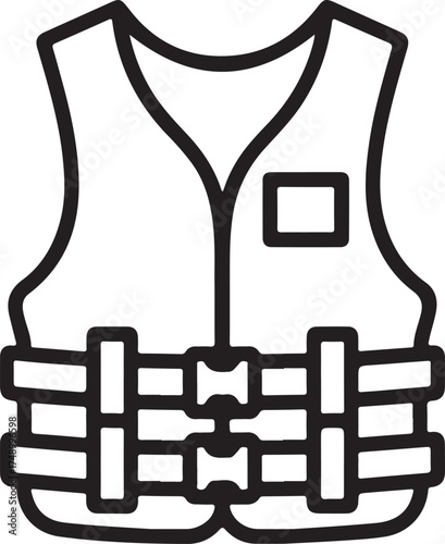 Simple line art icon of a life vest for water safety and recreation