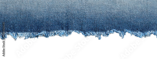 Blue denim fabric with Ripped torn frayed edge isolated on transparent background