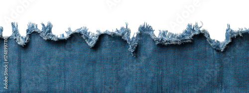 Blue denim fabric with Ripped torn frayed edge isolated on transparent background