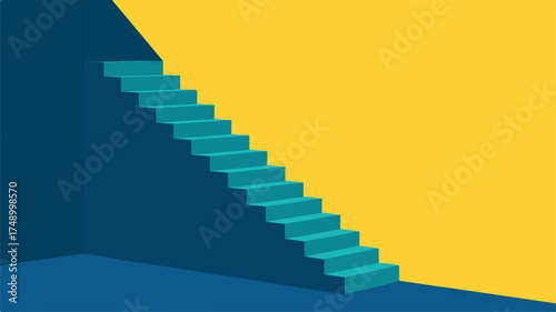 Vector art of a staircase leading upwards against a yellow and blue wall