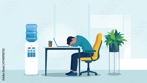 Vector art of frustrated office worker slumped at desk