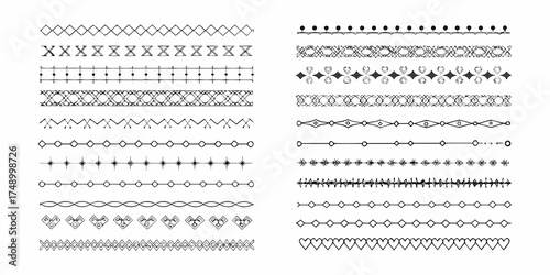 Collection of hand drawn decorative borders and dividers with geometric and organic motifs