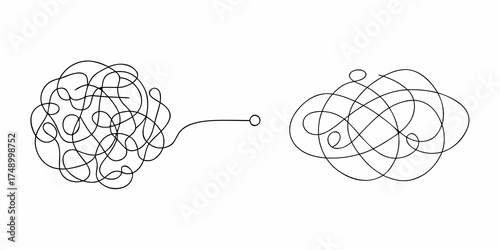 Illustration of a complex tangled line simplifying into a clear path with a circle at the end
