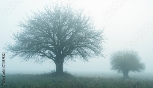 Two Bare Trees in Fog