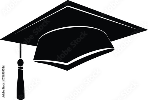 Black silhouette graduation cap vector icon in minimal flat style on white background 